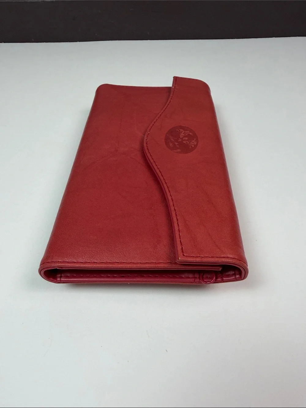 Buxton Genuine Leather Red Checkbook Wallet Vintage Womens Long Bifold Organizer